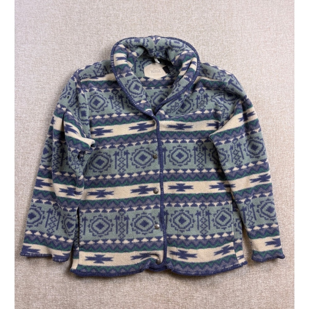 Vintage Woolrich Womens Blue Green Southwestern Fleece Jacket Size S Made in USA